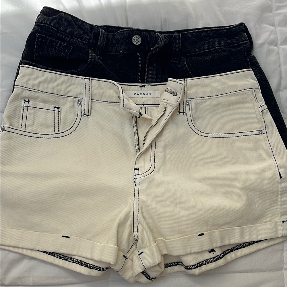 PacSun Set/2  Black and Cream Jean Shorts Distressed Style